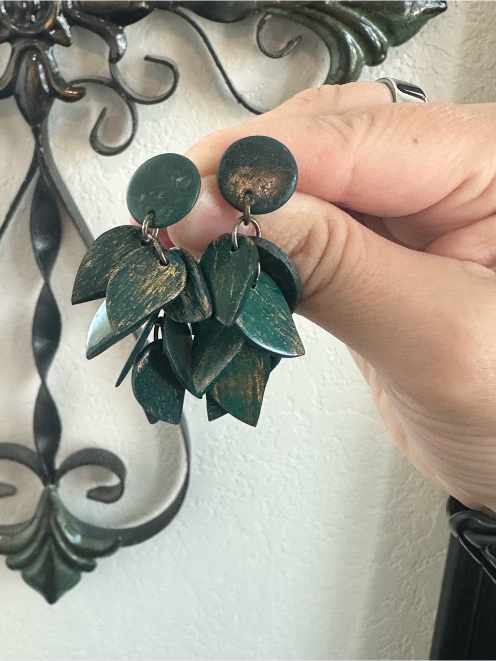 Artisan Green Leaf Cluster Drop Earrings - Women Jewelry